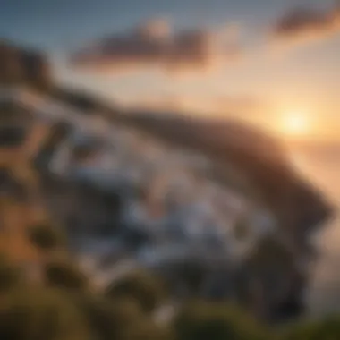 A stunning sunset over a tranquil Greek village, illustrating cultural harmony with nature.