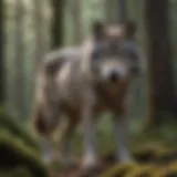 Majestic grey wolf in a dense forest