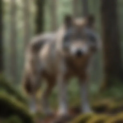 Majestic grey wolf in a dense forest