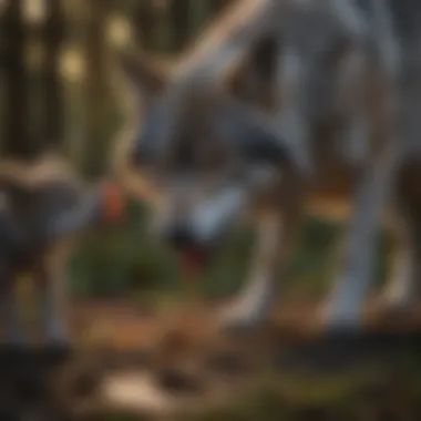 Grey Wolf Pack Feeding on Fresh Kill in Twilight