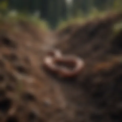 Earthworm burrowing through soil