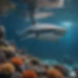 A breathtaking view of the ocean where whale sharks thrive, highlighting coral reefs and diverse marine life.