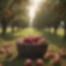 Harvested organic apples in an orchard