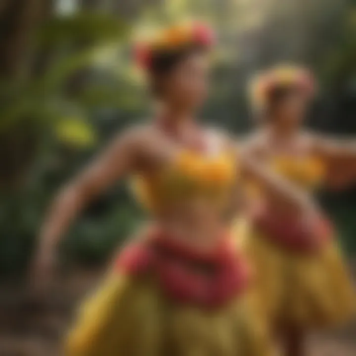 Traditional Hawaiian hula dancers in vibrant costumes