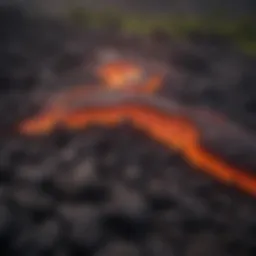 Aerial view of lava flow in Hawaii Volcanoes National Park