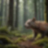 A serene forest habitat showcasing diverse flora and fauna