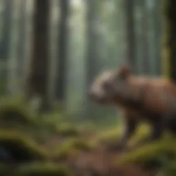 A serene forest habitat showcasing diverse flora and fauna