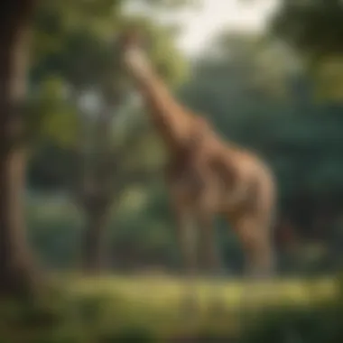 Giraffe Grazing on Leafy Trees
