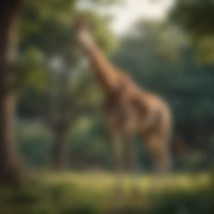 Giraffe Grazing on Leafy Trees