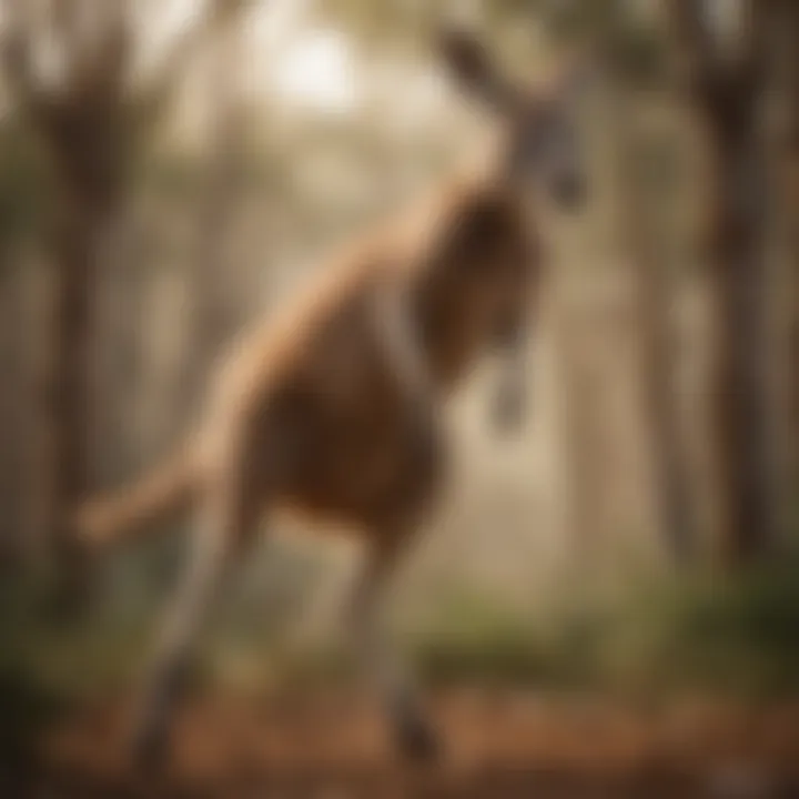 Close-up of a kangaroo's powerful hind legs in mid-hop motion