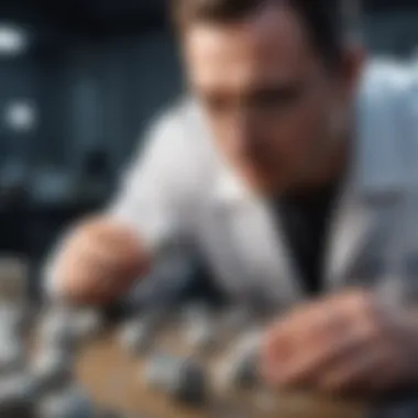 Scientist examining moon rock samples in a lab