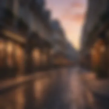 Historic streets of Paris at sunset