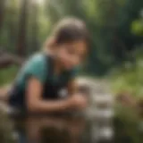 Children engaged in a water filtration project using natural materials