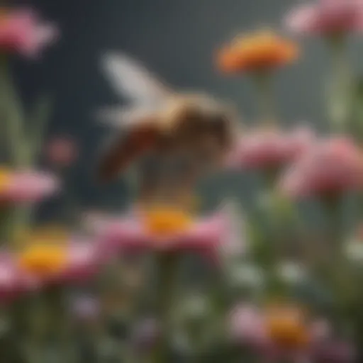Tiny pollinator in a field of vibrant flowers