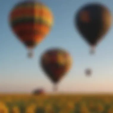 Colorful hot air balloons floating above the Kansas prairie