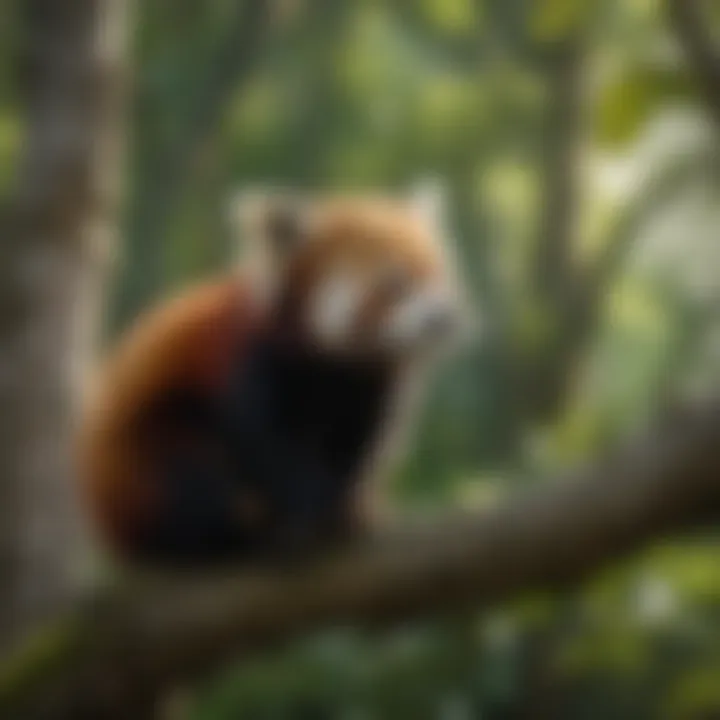 A red panda resting in a tree, showcasing its natural behavior