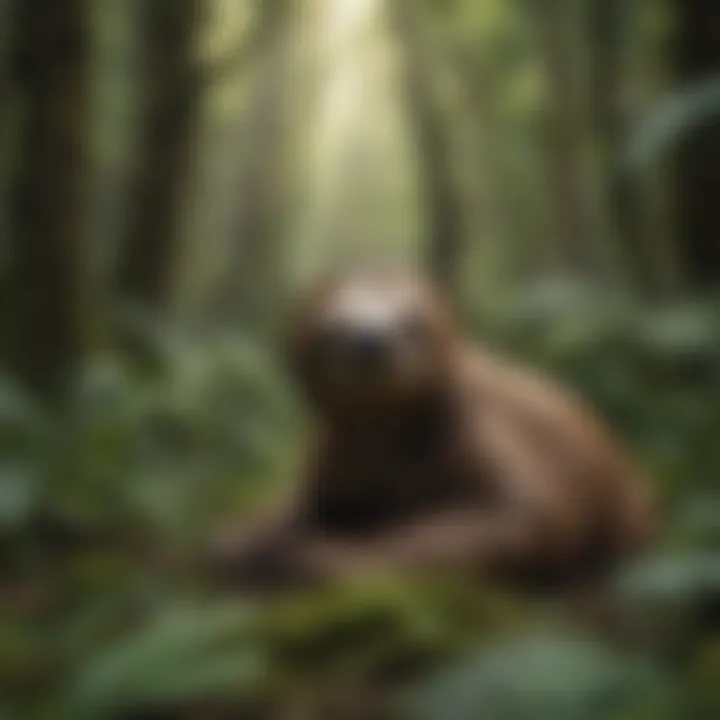 An illustration of a rainforest ecosystem with sloths and other wildlife