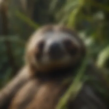 Close-up of sloth fur showcasing algae growth