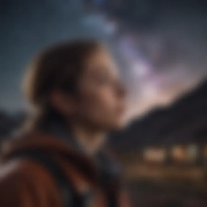An individual gazing at a starry sky in a remote area
