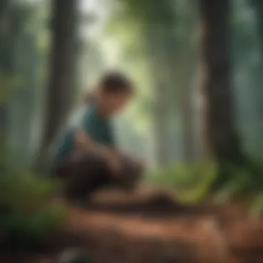 Child planting trees in a lush forest