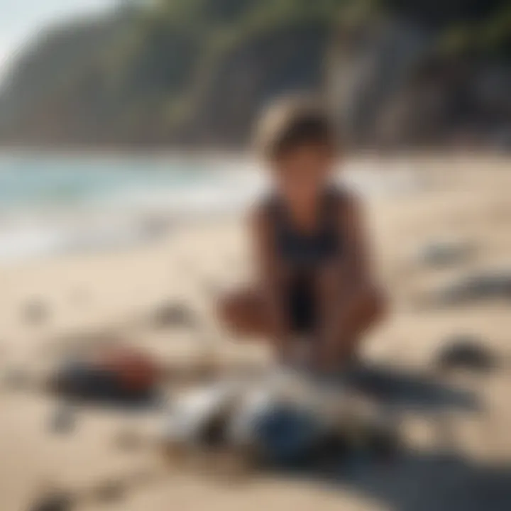 Children picking up trash on a beach