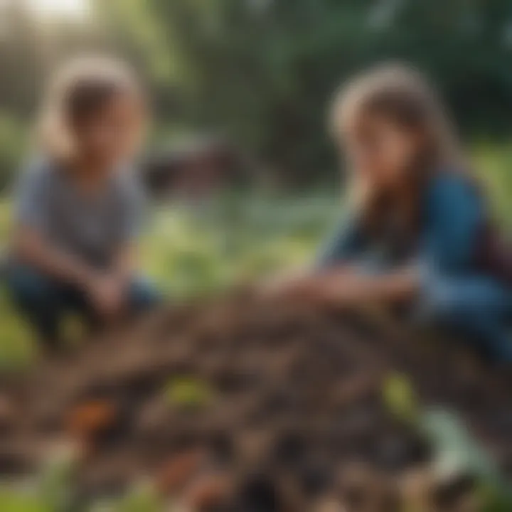 Children excitedly observing a compost pile