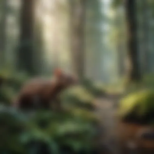 Vibrant forest scene showcasing diverse flora and fauna