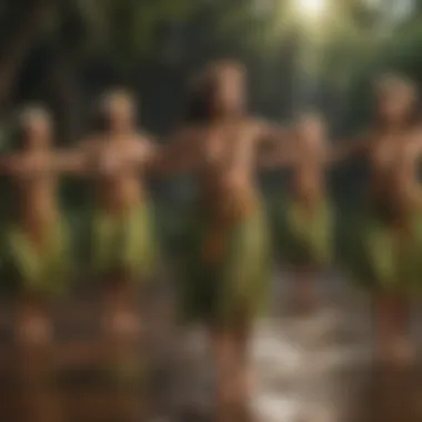 Kids participating in a traditional Hawaiian hula dance