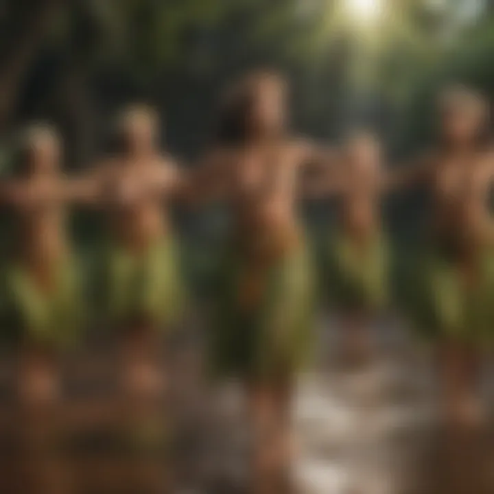 Kids participating in a traditional Hawaiian hula dance