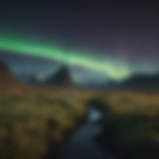 Aurora Borealis dancing over Icelandic landscape