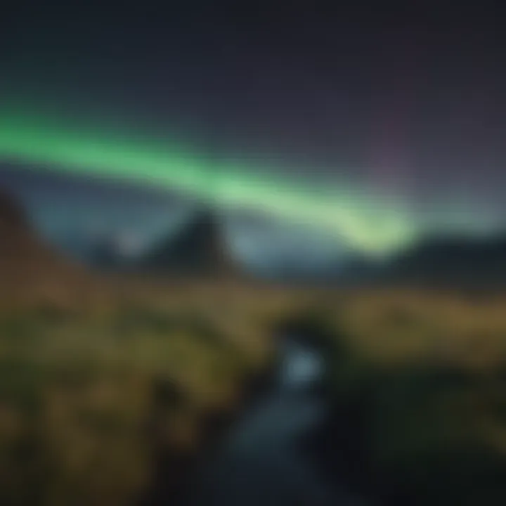 Aurora Borealis dancing over Icelandic landscape