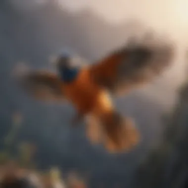The Journey of Self-Discovery A vibrant bird in flight symbolizing freedom and self-discovery