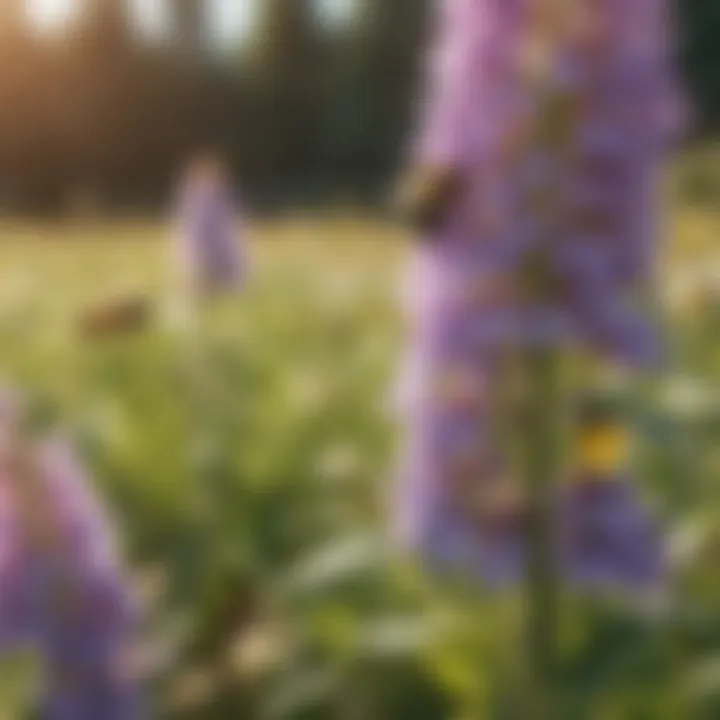 Field of blooming crops supported by bees