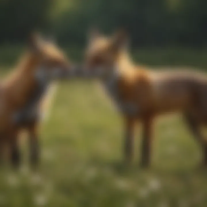 A group of foxes socializing in a meadow