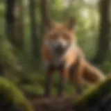 A striking red fox in a lush green forest