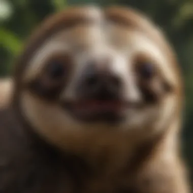Close-up of a sloth's unique fur and facial features