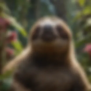 Sloth and Its Ecosystem A sloth surrounded by vibrant flora, showcasing its ecosystem