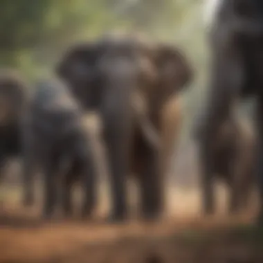 Indian Elephant Herd Engaged in Social Interaction