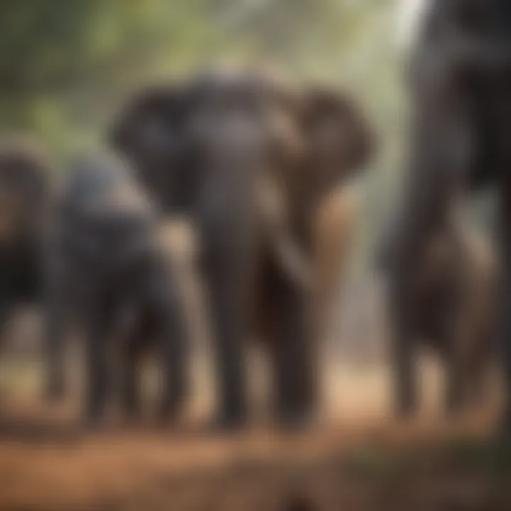 Indian Elephant Herd Engaged in Social Interaction