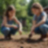 Children planting trees in a community garden
