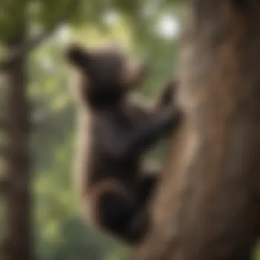 A bear cub learning to climb a tree