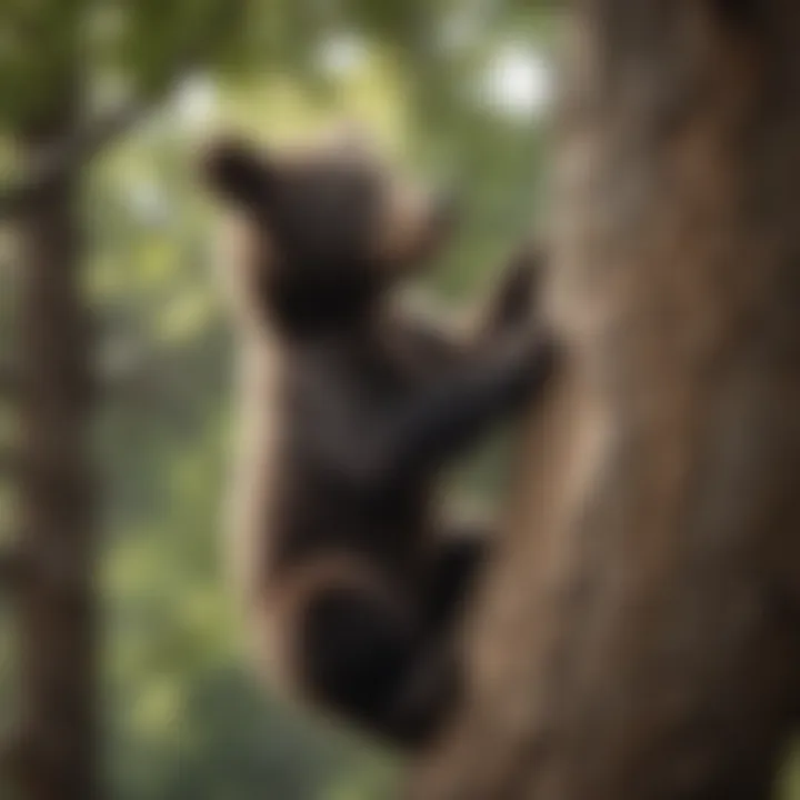 A bear cub learning to climb a tree