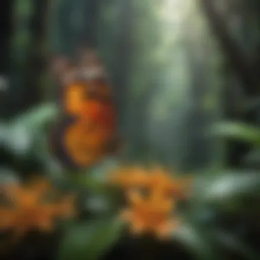 Ecosystem Harmony: Butterfly Pollinating Flowers Butterfly pollinating flowers in rainforest