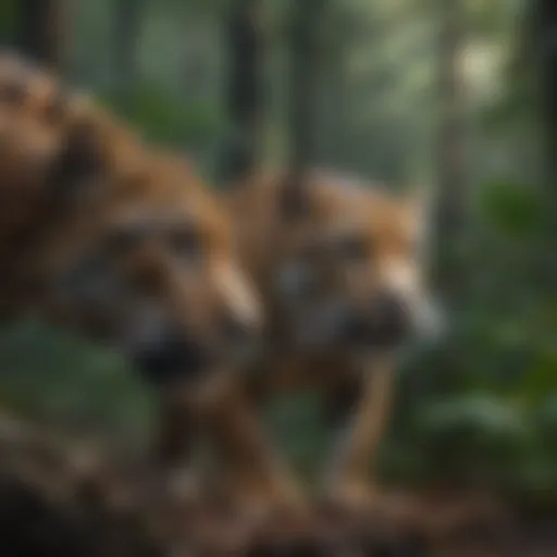 Jaguar stalking its prey in rainforest