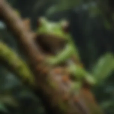 Camouflage Mastery: Tree Frog in Rainforest Foliage Tree frog camouflaged in rainforest foliage