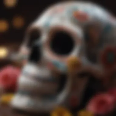 Intricately decorated sugar skull with floral patterns