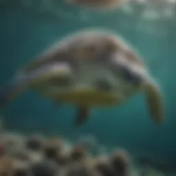 Majestic green sea turtle gliding through the ocean
