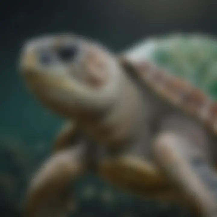 Close-up of green sea turtle with intricate shell patterns