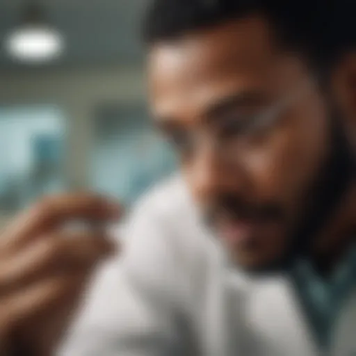 African American scientist examining a microscope slide