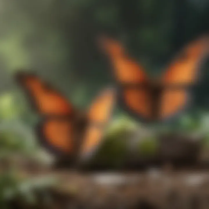 Butterflies in various stages of their lifecycle